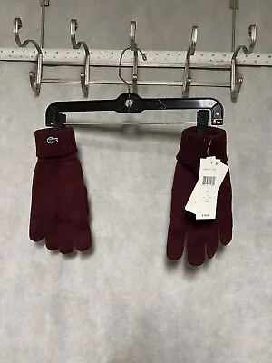 NWT Lacoste Italy Men Gloves L Burgundy Extra Fine Merino 100% Wool Knit Mittens • $43.67