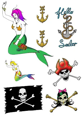 Fancy Dress Mermaid Hello SailorPirate Sailor Nautical Theme Temporary Tattoos • £2.95