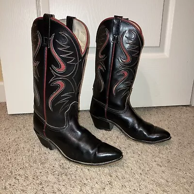 ACME Boots VINTAGE Inlay DETAILED Black / Red - Sz 8.5 D • $185