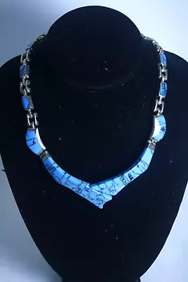 American Indian Jewelry Southwest  Zuni Mexican Turquoise  Sterling Silver Inlay • $225