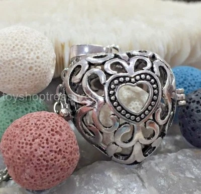 $14.95 • Buy Heart Aromatherapy Diffuser Necklace Essential Oil Locket + 5 Lava Rock Colours