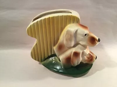 35 Vtg MCM Pottery Planter-Art Deco-Green Yellow Brown-Pair Pointer Dogs-EUC   • $23.50