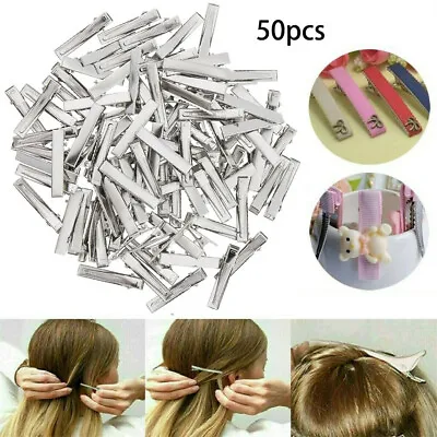 £3.85 • Buy 50 Silver Metal Single Prong Alligator Hair Clip DIY Hair Bow Clips Hairpin 4cm