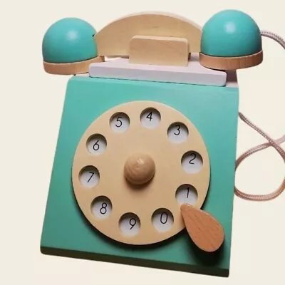 Play Phone Wooden Retro Phone Parent Child Interactive Toy Education Toys • £19.59