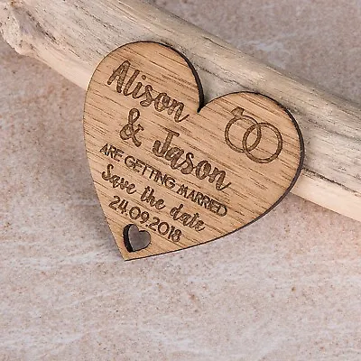 £0.99 • Buy Personalised Engraved Wooden Heart Save The Date Wedding Fridge Magnet Invites