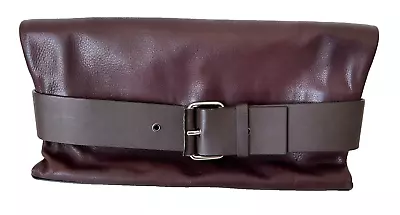 Allsaints Zoku Large Leather Fold-Over Clutch Handbag Buckle Back Zip Prune EUC • £77.16