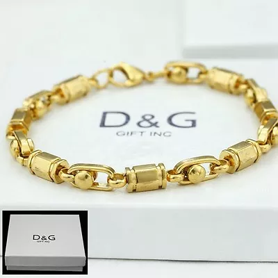 DG Men's 8  Stainless Steel 6mm Hexagon Link Chain Bracelet Gold Plated Box • $17.99