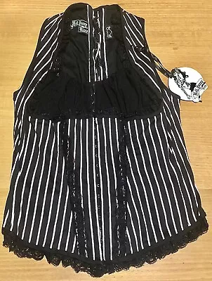 RARE Hell Bunny Vixen Cindy Corset Top Black/Pink Size 14 Large Candy Stripe • $57