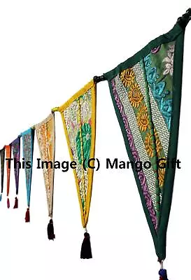 Multicolor Indian Garland Decoration Cotton Bunting 8 Flags Tea Party Banners • $24.50