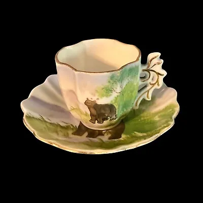 Hand Painted Mini Teacup  Saucer Of Bear Japan [512] • $8.99