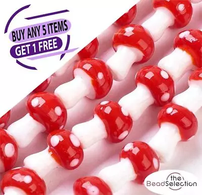  LAMPWORK RED WHITE MUSHROOM GLASS BEADS 16mm GLS63 • £3.69