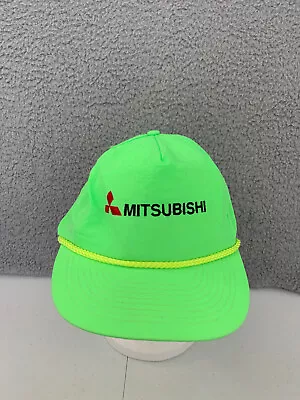 VINTAGE Mitsubishi Mens Hat Trucker Neon Green 90s Cars Rope Adjustable Mohr's • $29.99