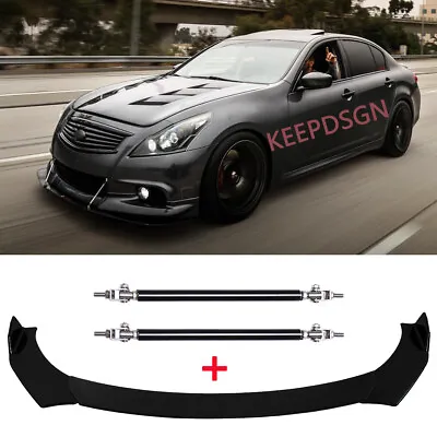 For Infiniti G37 G35 Q50 Q60 Gloss Front Bumper Lip Splitter Body Kit Strut Rods • $106.65