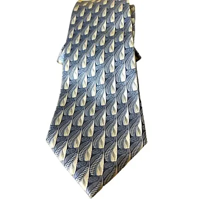 Bugatchi Mens Necktie 100% Silk Blue Silver  Made In Italy Luxury Office Attire • $19.50