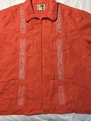 The Genuine HABAND GUAYABERA Shirt Orange/coral Zip Up Embroidery 4 Pocket 3XL • $18.99