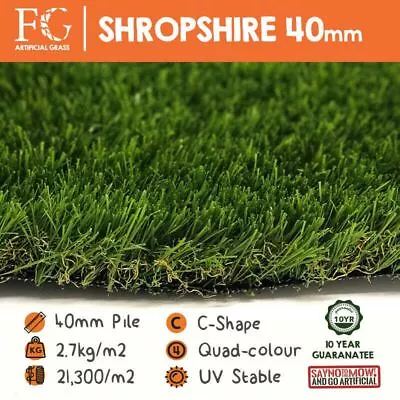 40mm Shropshire - Artificial Grass Fake Turf - Pet Friendly & Durable - 2m + 4m • £0.99