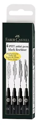 Faber Castell Pitt Artist Pens Black India Ink Fineliner 4 Piece Set #167115 • $9.95