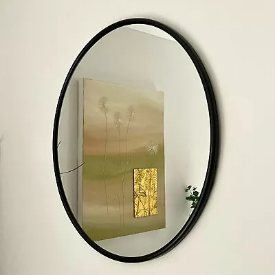 Black Round Wall Mirror 50 X 50 Cm Home Bathroom Wall Mounted Vanity Decor Gift • £22