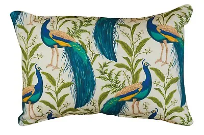 £12.72 • Buy Vibrant Peacock Rectangle Boudoir Cushion In Cream & Teal. 17x12  Double Sided.
