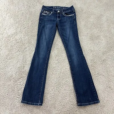 Miss Chic Womans Jeans Sz 1 Juniors Demin Blue Boot Cut Low Rise Stretch Bling • $19.98