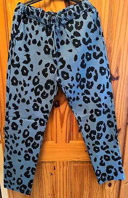 Made In Italy Magic Trousers/Pants Blue/Black Leopard Print - Best Fit 14/16/18 • £7.50