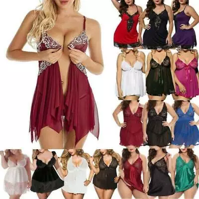 Womens Lace Lingerie Babydoll Underwear Sleepwear Nightdress Outfit Plus Size UK • £11.85