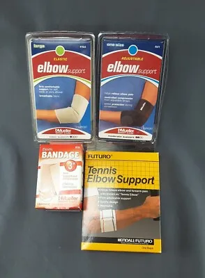 Lot Of 4 Elastic Elbow Support Items-Mueller Large/Mueller One-size/FUTURO Brace • $19.99