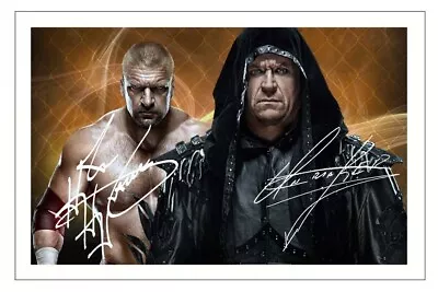 TRIPLE H & THE UNDERTAKER Signed Autograph 6x4 PHOTO Signature WWE WRESTLING • £3.49