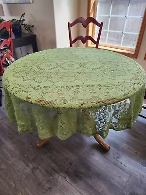 Tablecloth Lace Banquet Style Romantic French Country 62x9  Oval Avocado Green • $20