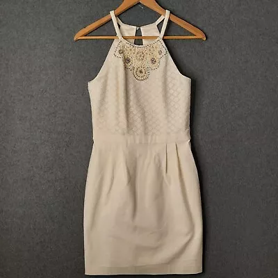 $26.50 • Buy FOREVER NEW Womens Dress Size 8 Cream Sheath Sleeveless Jewel Neck Textured