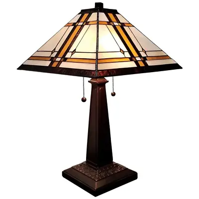 $158.62 • Buy Tiffany Style Mission Table Lamp 22.5 In. Bedside Lighting Pull Chain Metal Base
