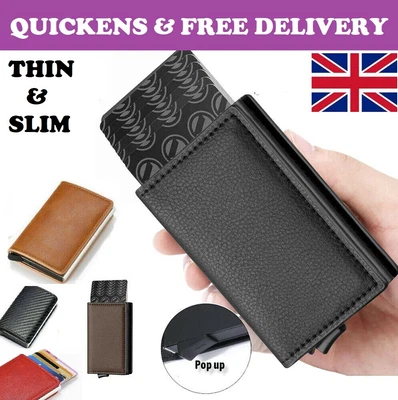 £4.99 • Buy Wallet Card Holder Mens Leather Metal RFID Blocking Slim Men Credit Money Clip