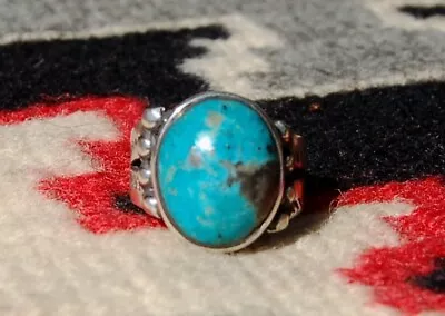 Navajo Sterling Silver Mens Ring Blue Turquoise And Shaft Stamping Sz 7.5 • $40