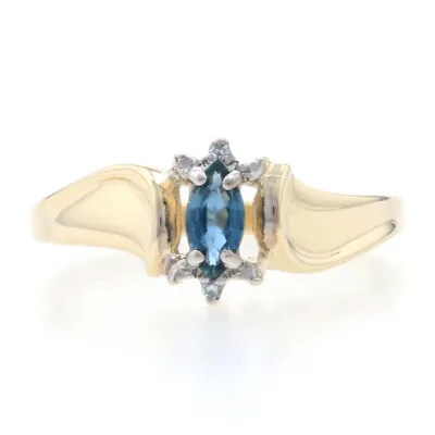 Yellow Gold Sapphire & Diamond Ring - 14k Marquise Cut .35ct Bypass • $179.99