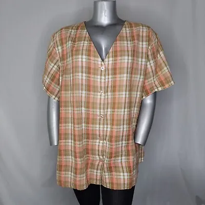 Mainstreet Blues Vintage 90s Button Shirt Womens 4X Plaid Short Sleeve V-Neck • $29.93