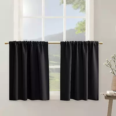 Blackout Black Short Curtains 30 Inch Length For RV Kitchen Basement Thermal Ins • $25.62