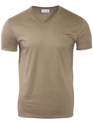 $60 • Buy Men's Lacoste Brown Short Sleeve Pima Cotton V-Neck Jersey T-Shirt