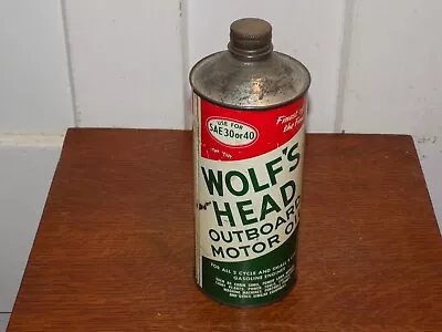 Vintage Wolf’s Head Outboard Motor Oil Empty Cone Top One Quart Can • $75