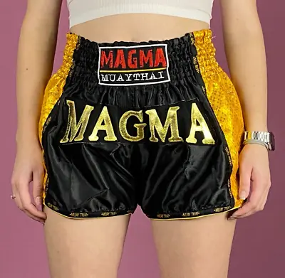 Magma Vintage Women's Muay Thai Boxing Shorts - M Black & Yellow Polyester • $22