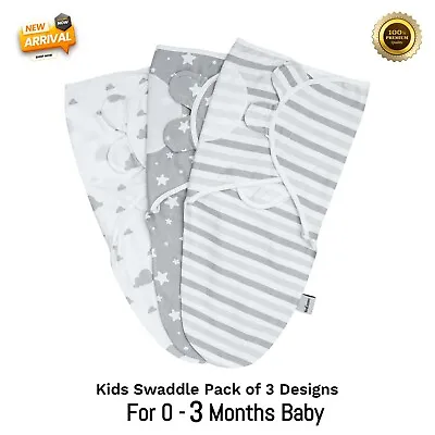 3xPack 100% Cotton Baby Swaddle Wraps 0-3 Months  New Born Swaddle Wrap Grey • £13.99