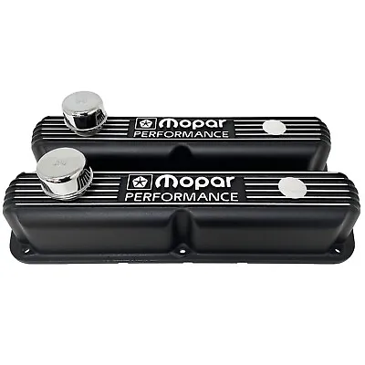 NOS Mopar 318 340 360 Black Finned Die-Cast Valve Covers • $295