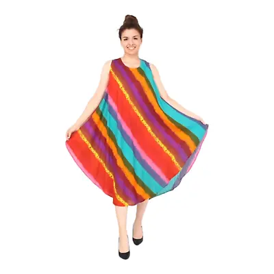 New Umbrella Dress Top Rainbow Print For Summer Beach Cover Holiday Sleeveless • £10.99