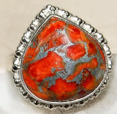 Natural Silver Italian Coral 925 Solid Sterling Silver Ring Jewelry Sz 8 K17-1 • $13.99