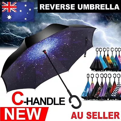 Windproof Upside Down Umbrella Reverse Umbrella Double Layer Inside-Out Inverted • $21.99