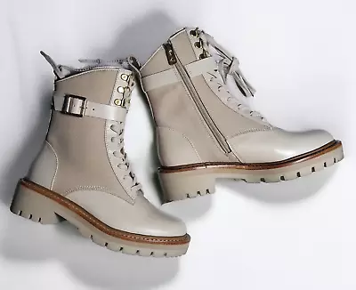 NWT Antonio Melani Dylan Lug Sole Combat Booties Leather Textile Boots Size 5.5 • $42.75