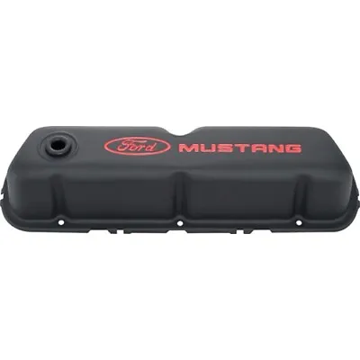 Ford 302-101 SB Ford Steel Black Valve Covers Tall W/ Red Ford Mustang Logo • $134.11