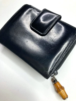 $335.84 • Buy Gucci Vintage Bamboo Zip Around Canvas Patent Leather Wallet Purse Italy