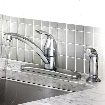 🆕 Moen Adler 87202 4-Hole 1 Lever Low Arc Kitchen Faucet W/ Side Spray - Chrome • $44.97