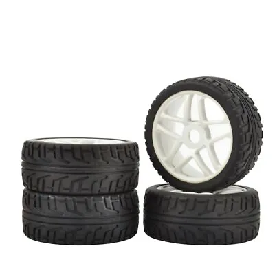 4X 1/8 Scale RC Rally Car Rubber Tires & Wheels Rims 17mm Hex For HPI HSP Tamiya • £25.07