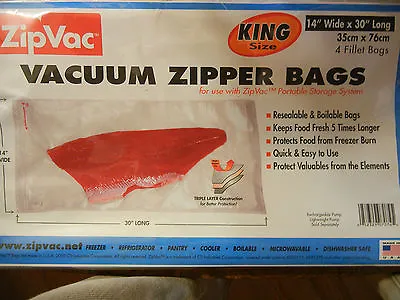 $3.95 • Buy Zipvac 4 King Size Fillet Bags Vacuum Food Storage Hunting Fishing Camping 
